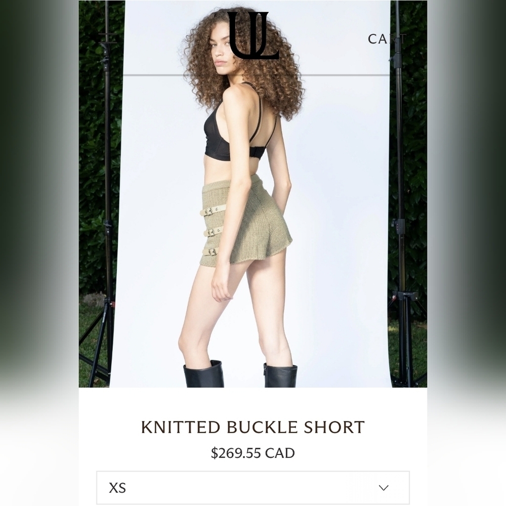 Understated Leather Oatmeal Knitted Buckle Shorts, XS, NWOT,  $270 CDN